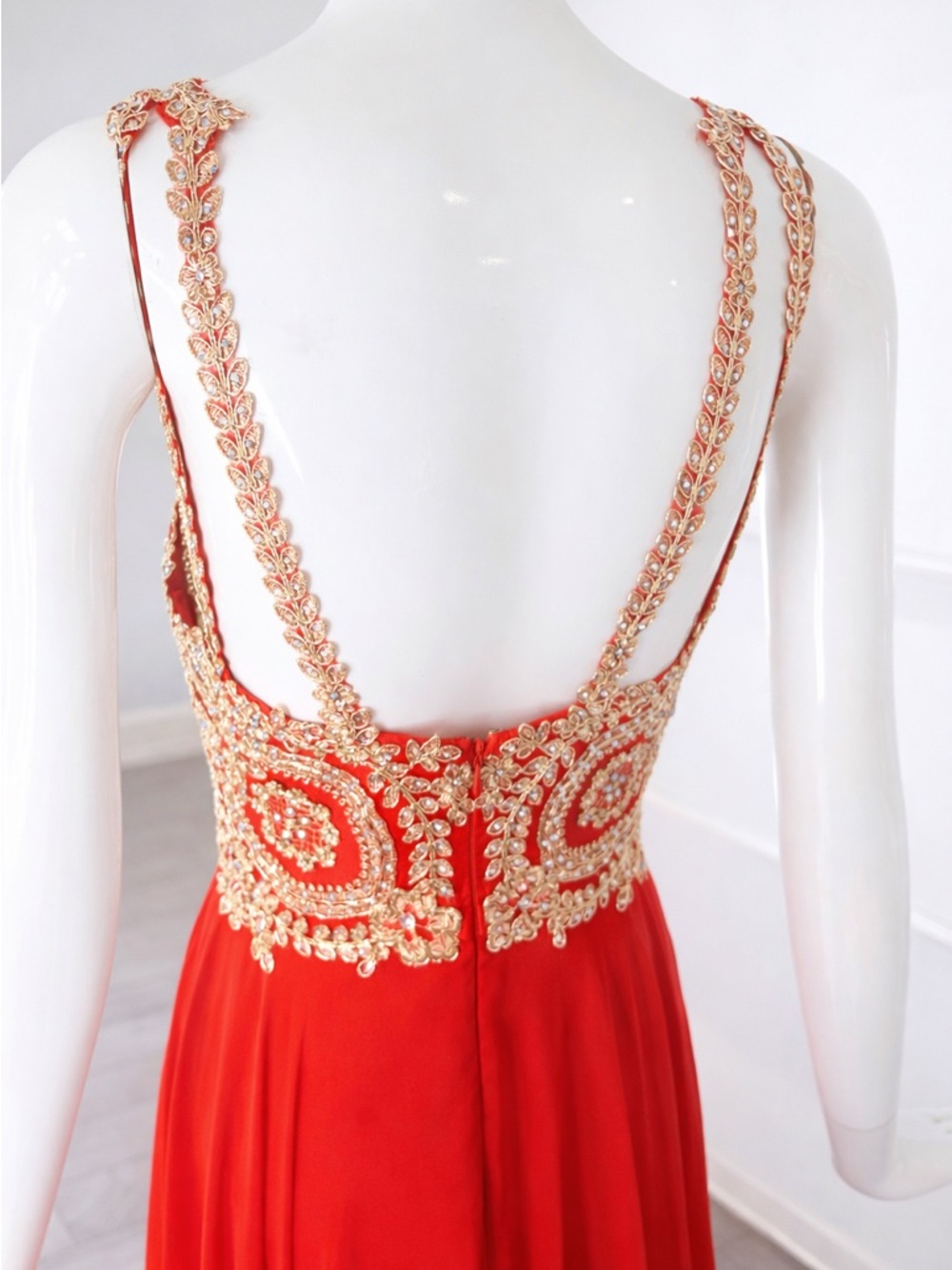 💎 ANNY LEE - LIKE NEW Red Gold Embroidered Prom Princess Formal Maxi Dress Sz S - Picture 5 of 10